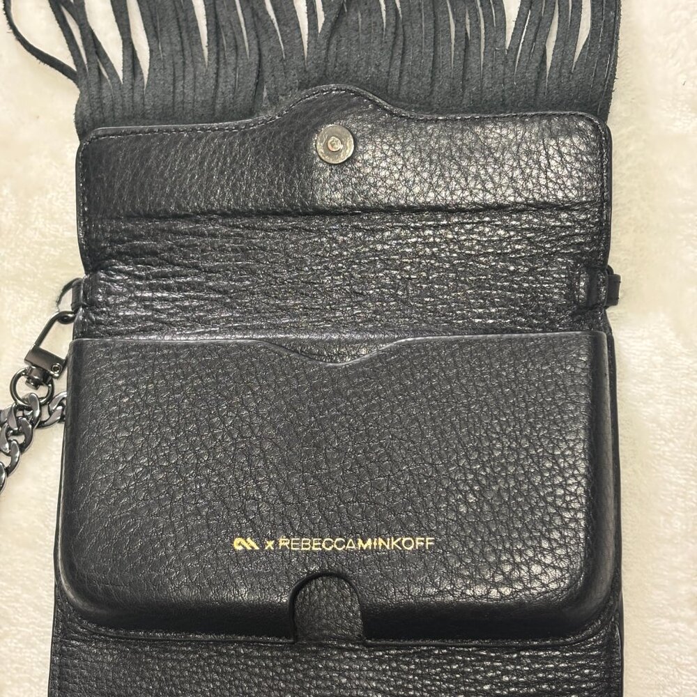 Rebecca Minkoff Black Fringe Crossbody Bag | Leather Chain Strap Boho Festival - Picture 4 of 7
